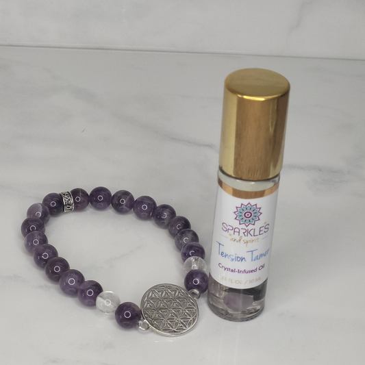 Tension Tamer Crystal-Infused Oil and Amethyst Seed of Life Bracelet