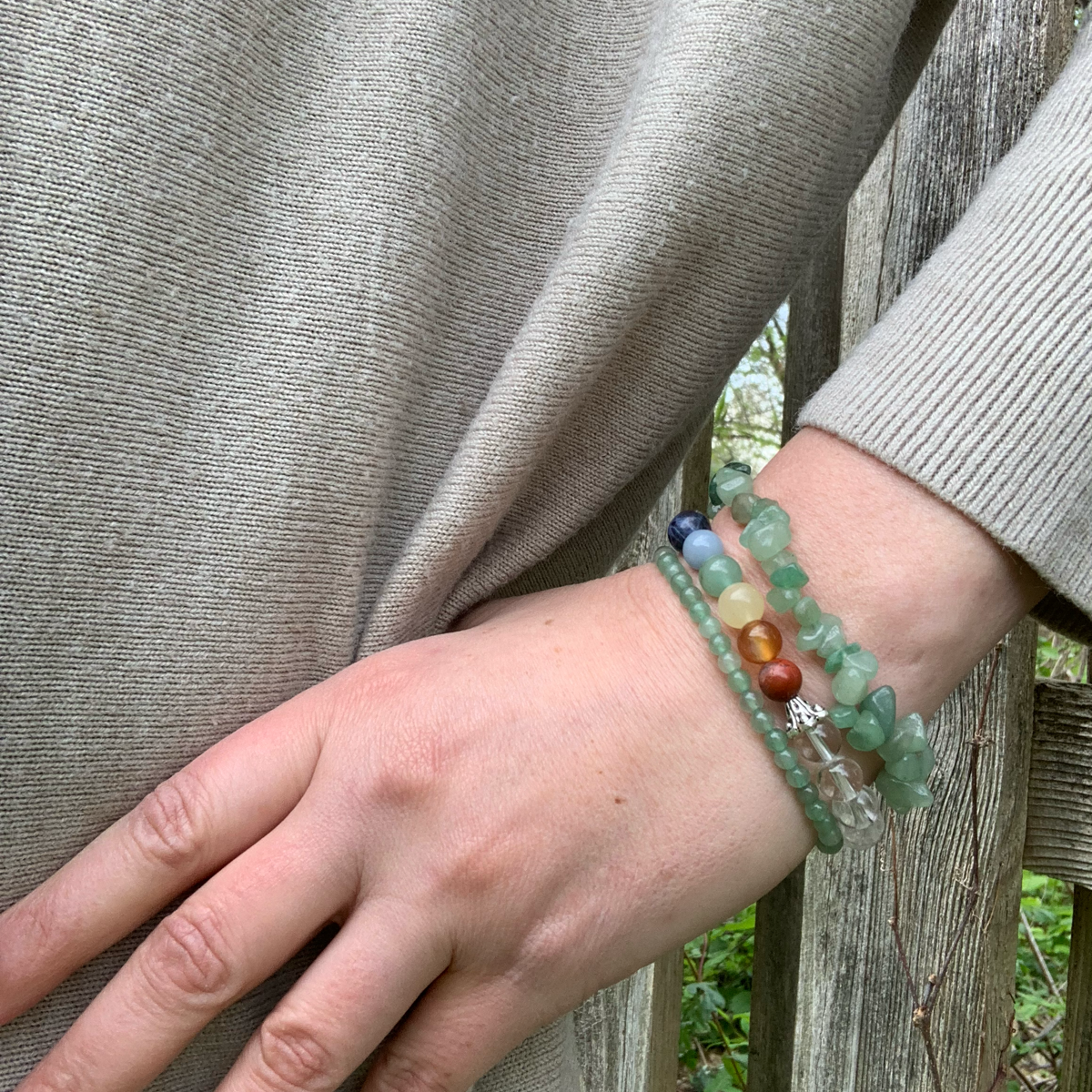 Green aventurine 4mm,  clear quartz chakra bracelet, green aventurine chip bracelet