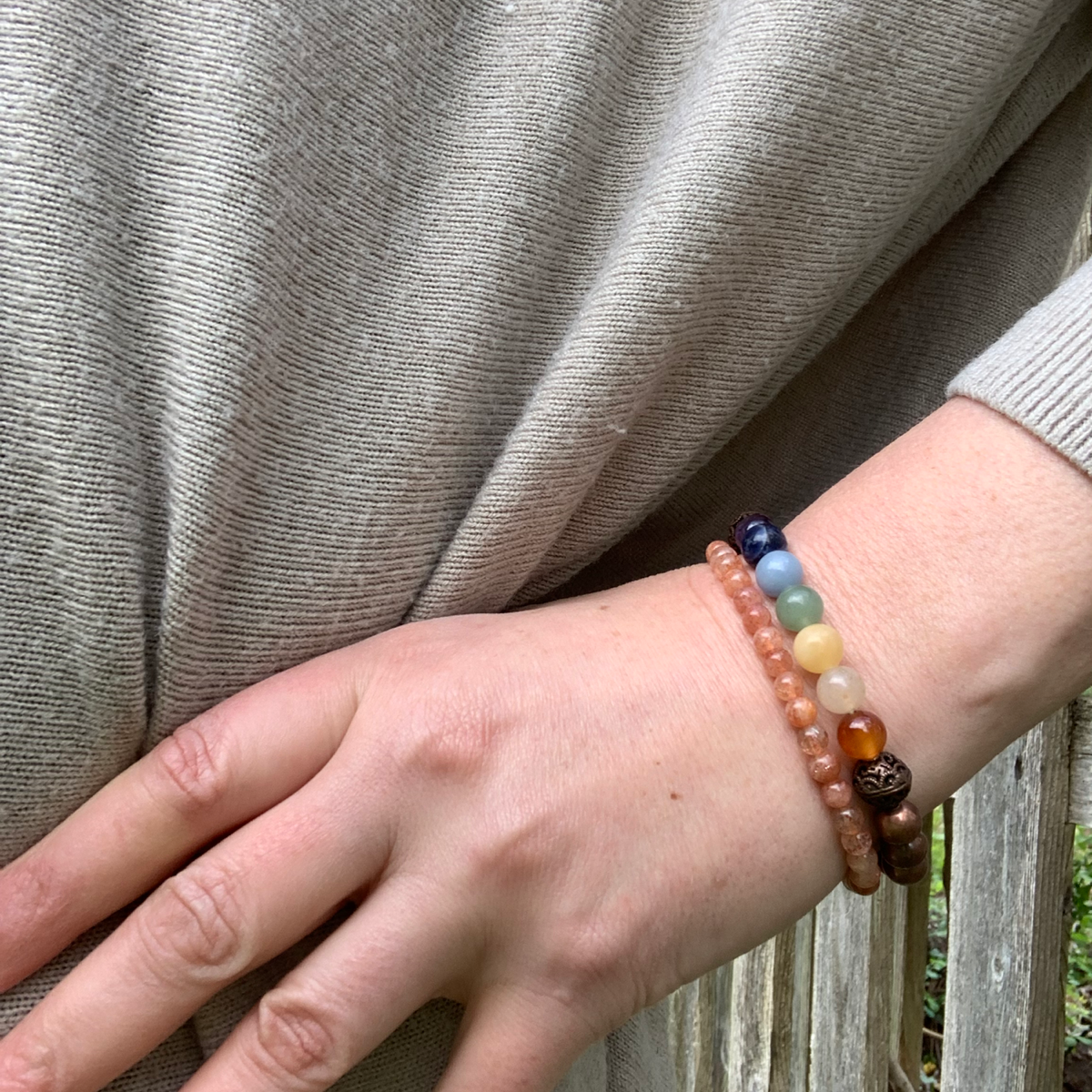 Copper Chakra bracelet, sun stone bracelet