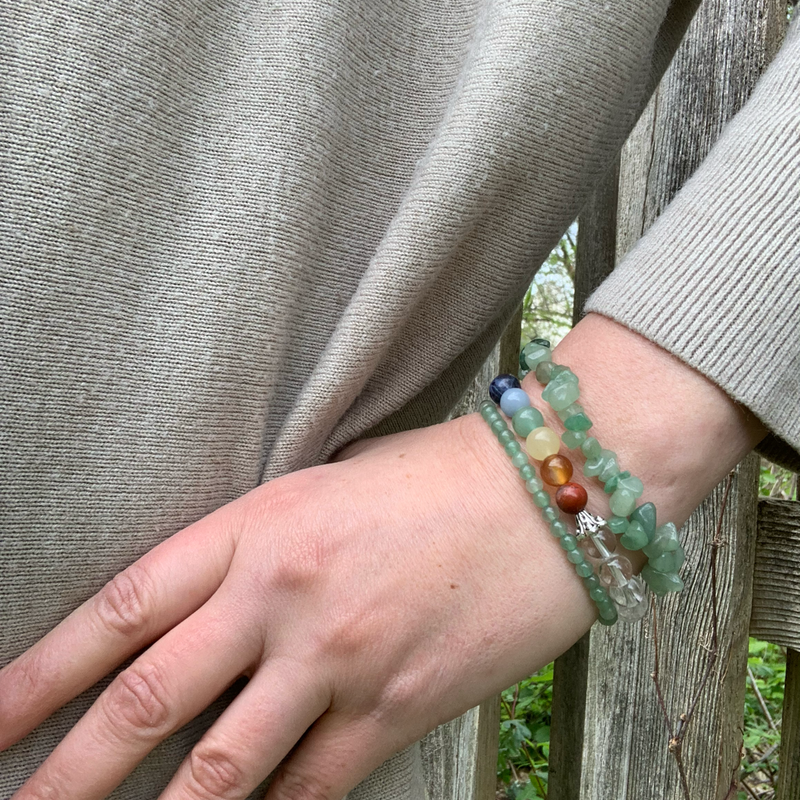 Clear Quartz chakra bracelet, green aventurine 4mm, green aventrine chip bracelet