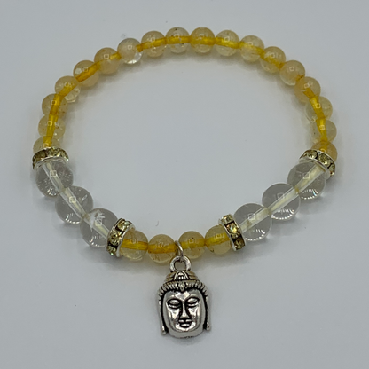 Citrine and clear quartz Buddha bracelet