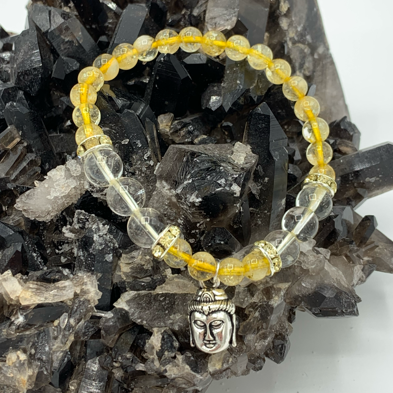Citrine and clear quartz Buddha bracelet